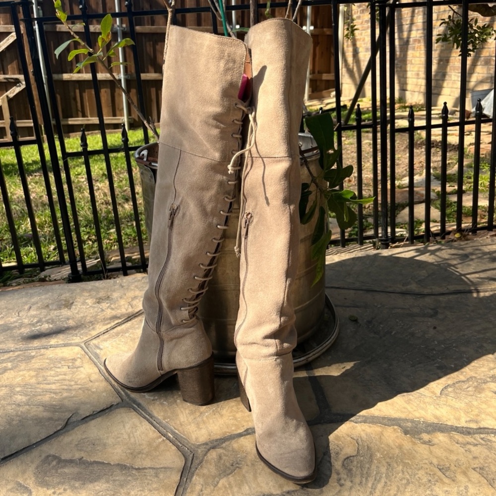 Steve Madden Alandari bone suede otk distressed corset boots